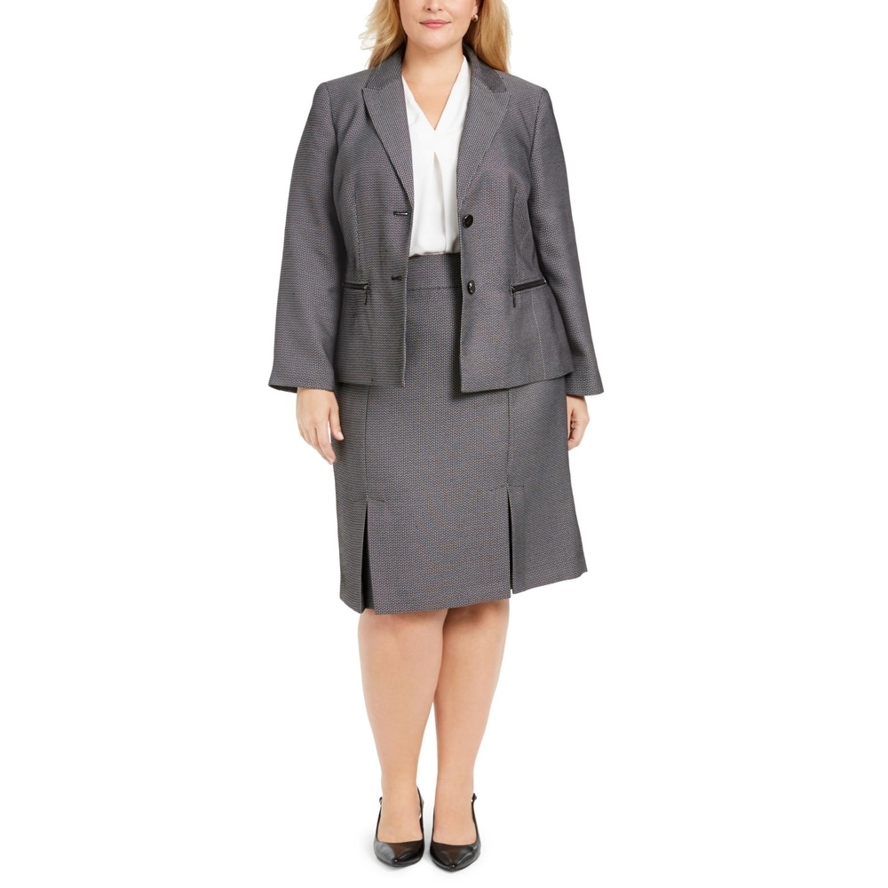 Milumia Women Elegant Plus Size 2 Pieces Outfits Lady Business Work Office 3//4 Sleeve Blazer and Pants Suit Set